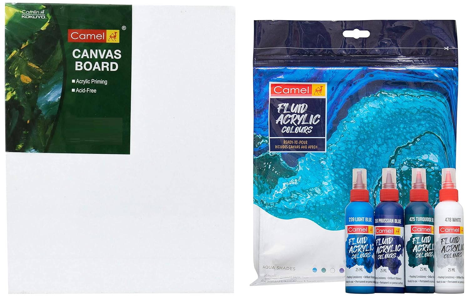 Camel Fluid Acrylic Kit - Aqua Series Camlin Kokuyo Canvas Board - 30cm ...