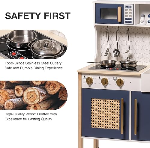 Miniatura 5 de ROBOTIME Juego de cocina de madera, juego de cocina para niños y niños pequeños, juego de cocina para niños con luces y sonidos, cocina de juguete