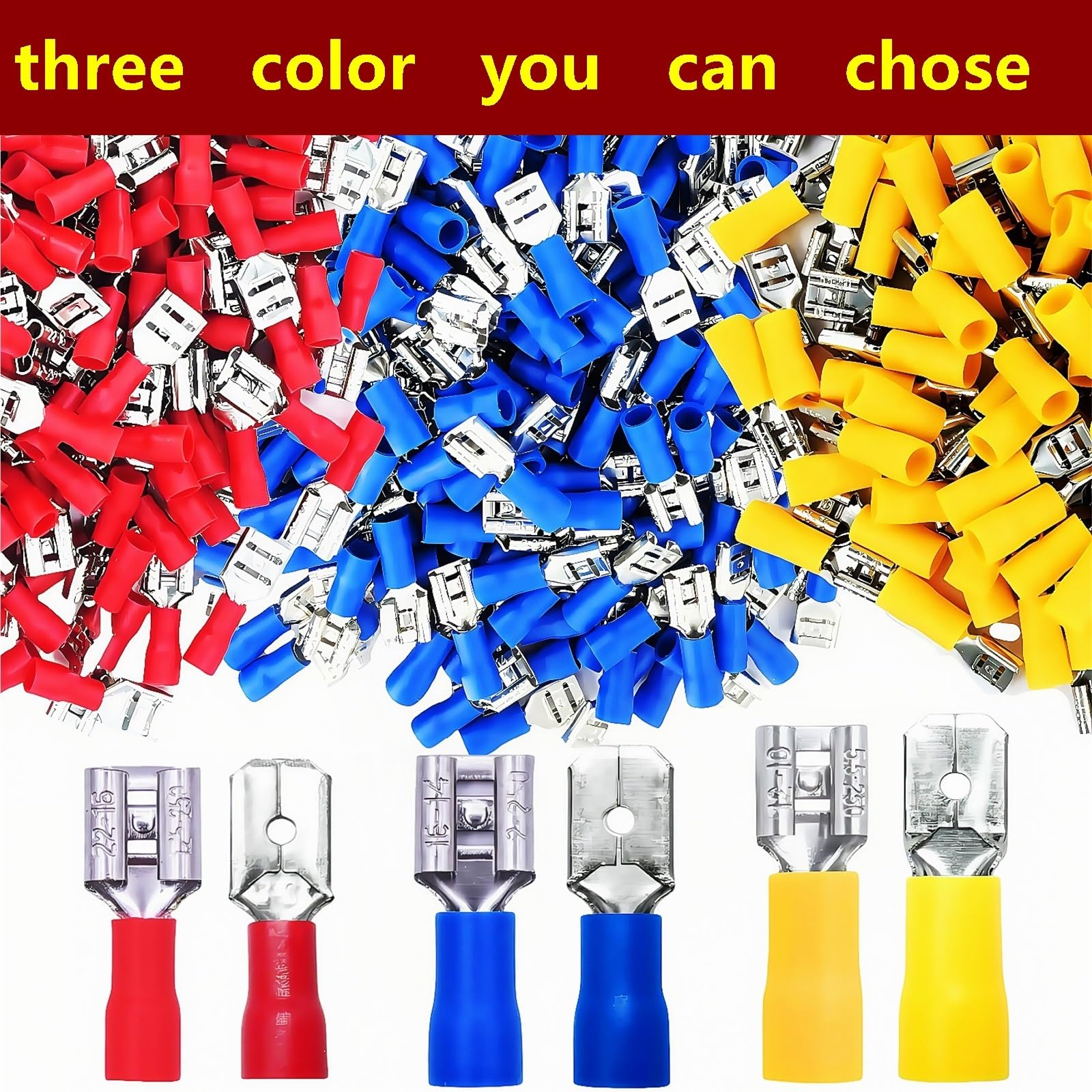 Cosses à sertir isolées, connecteurs de fils, 300 cosses électriques mâles/femelles 6,3 mm déconnexion rapide pour la terminaison divers câbles et(Yellow)