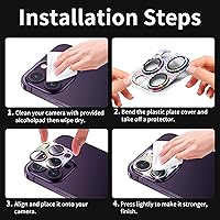 Vista 6 de Protector de lente de cámara para iPhone 14 Pro y iPhone 14 Pro Max, vidrio templado 9H, antiarañazos, lente de metal con purpurina de diamante