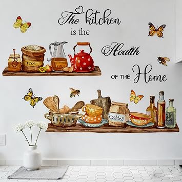 MLM Kitchen Wall Decor Stickers Decals Butterfly Quotes Stickers Vinyl Kitchen Wall Art Peel and Stick Decals for Dinning Room Coffee Shop Living Room Wall Decorations