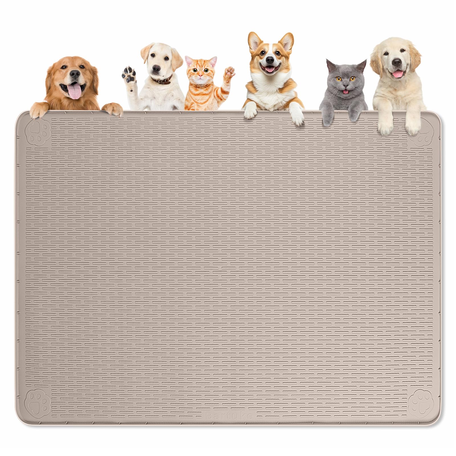 Dog Food Mat 50''x35'' Extra Large Dog Mat for Food and Water, Khaki