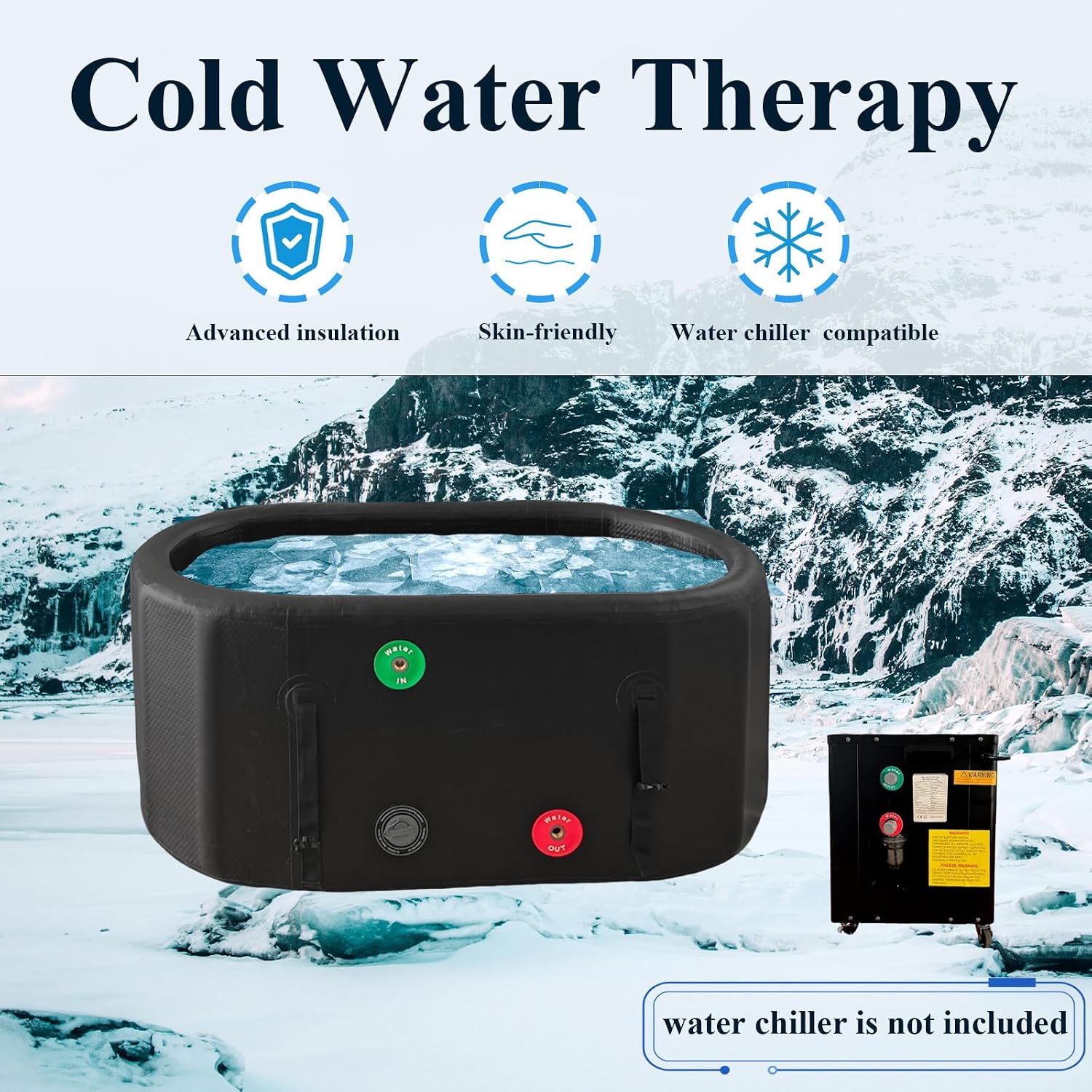 XXL 140-Gallon Inflatable Ice Bath Tub for Athletes - Compatible with Water Chillers. Insulated Lid & Portable Design for Indoor/Outdoor Recovery - 59.5"L x 31.5"W x 29.5"H