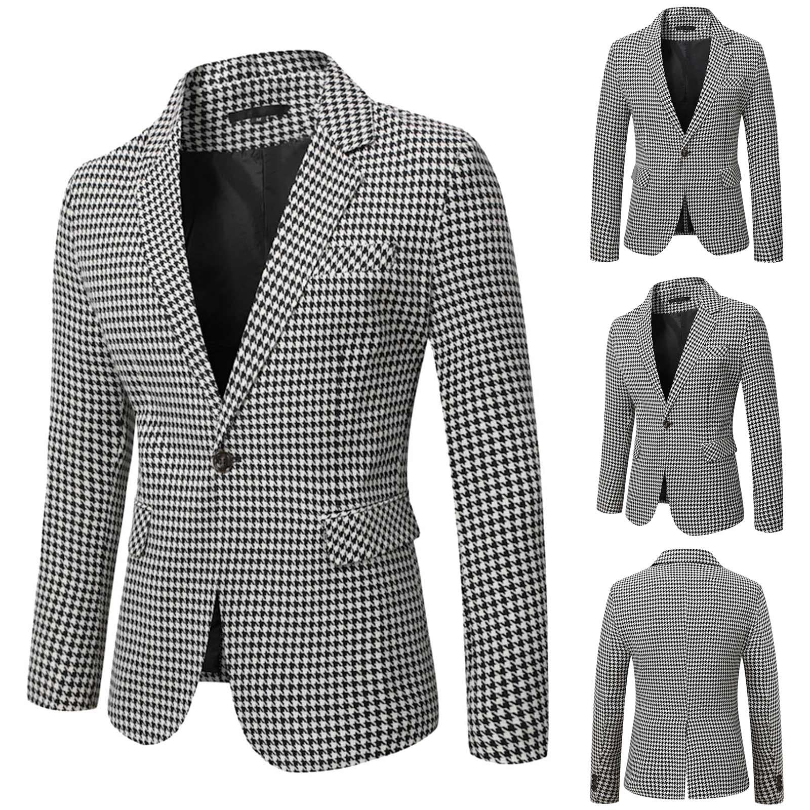 Generisch Herren Und Winter Slim Retro Plaid Buckle Pocket Anzug Mantel Sakko Regular Fit Freizeitanzug Leichte Anzugjacke Knöpfe Blazer Sportlich Anzug Jacke Knopfleiste Anzugjacken Elegante Sakkos