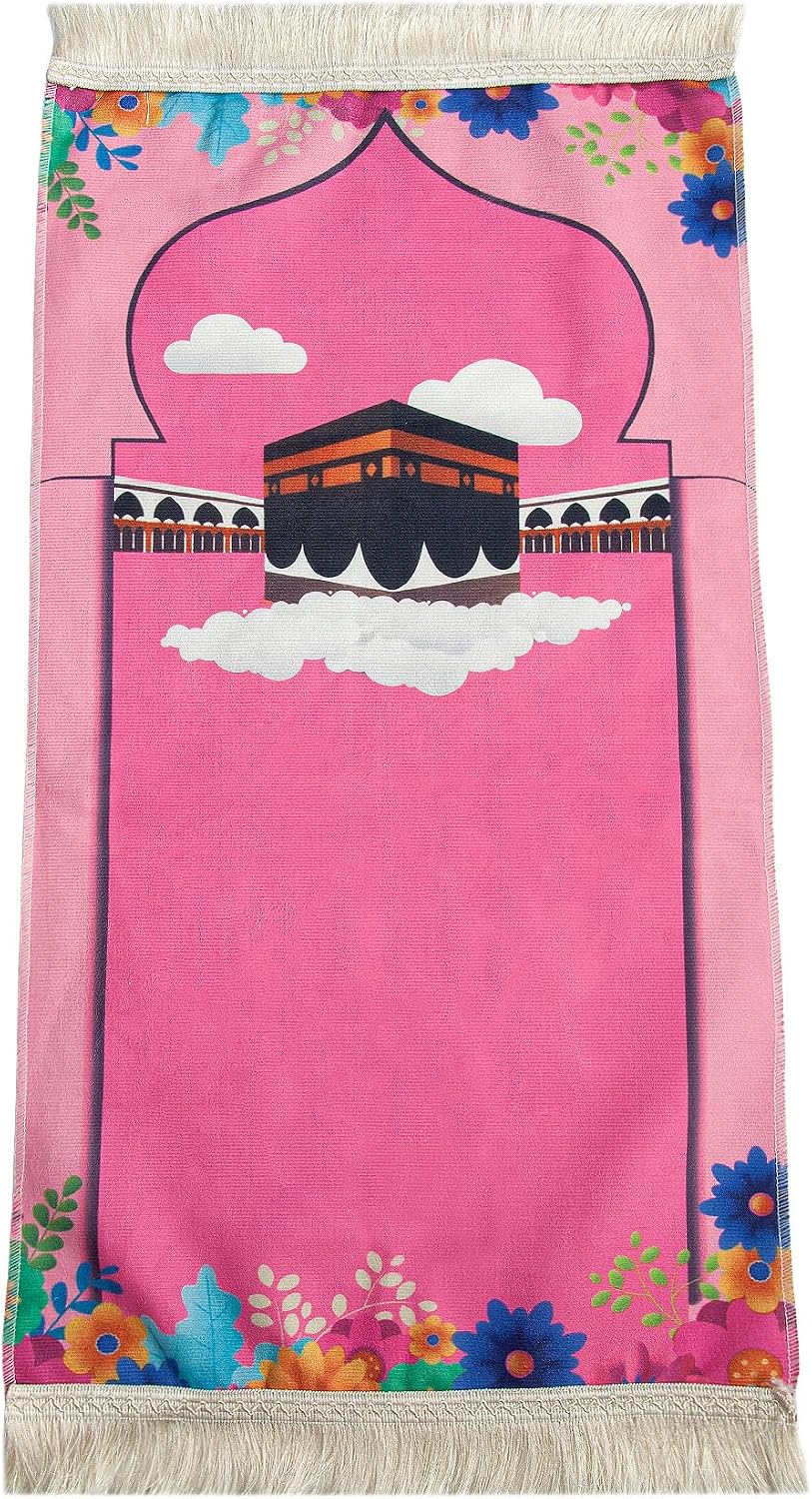 Kabeli Çiçek Desenli Çocuk Seccadesi Pembe