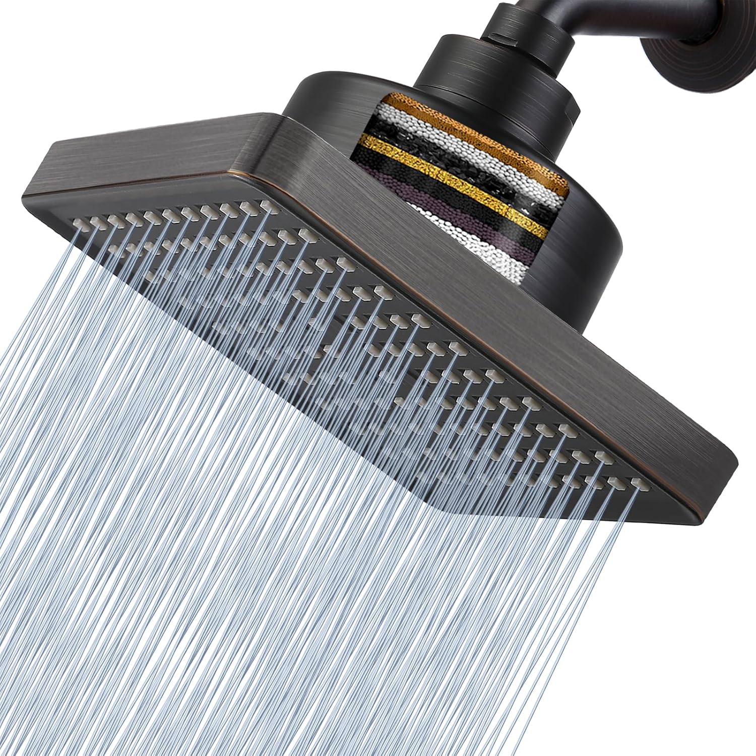 High Pressure Rain Shower Head with Filtered - 6" Square Showerhead Filter for Remove Chlorine and Harmful Substances, Improve Hair and Skin Problems, Oil Rubbed Bronze