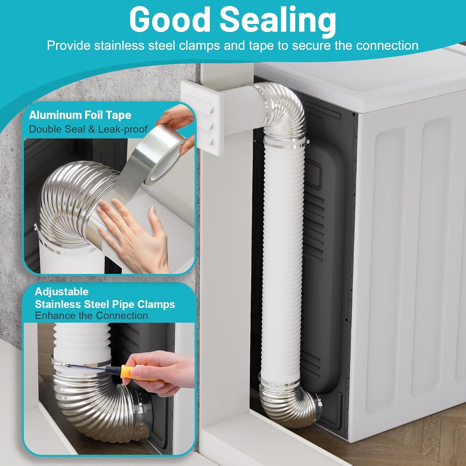 4 Inch 90 Degree Galvanized Dryer Vent Elbow, 2 PCS Dryer Vent Elbow with 4 Clamps and Aluminum Foil Tape, for 4in HVAC Ducts, Pipes, or Hose Ductworks, Fits For Tight Spaces