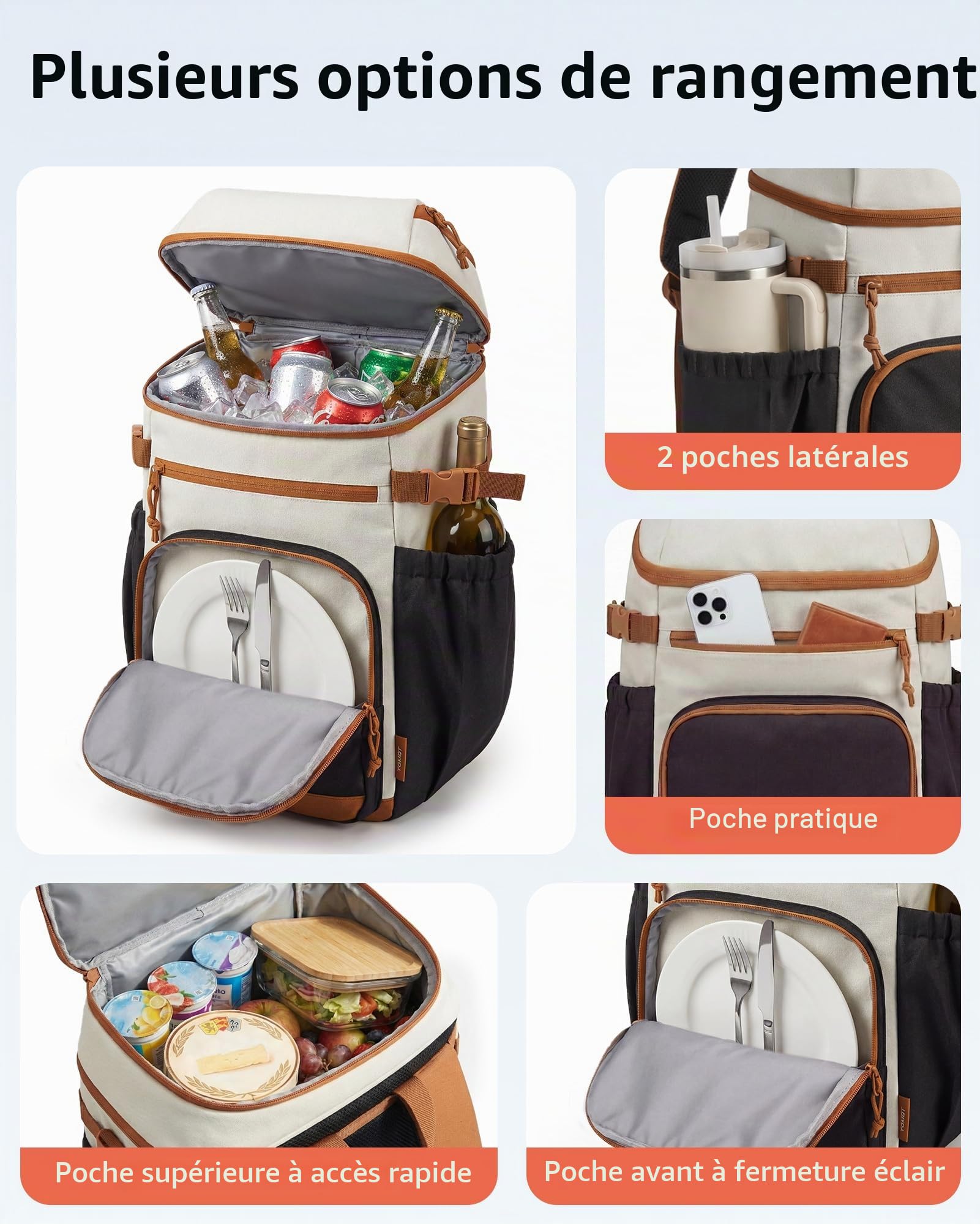 TOURIT Sac à Dos Isotherme – Sac à Dos léger de 21 L avec décapsuleur – Peut contenir 30 canettes