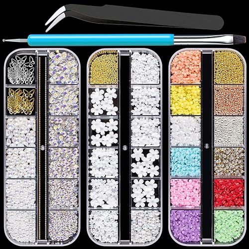 Kit de accesorios de decoración de gemas de arte de uñas 3D mixtas #3, mariposa estrellada AB diamantes de imitación joyería para decoración, flor