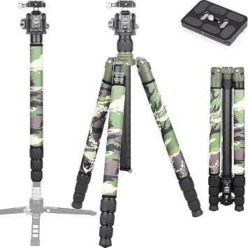 Carbon Fiber Tripod-INNOREL RT85CG Super Professional Stand with Low Gravity Center 360 Panoramic Ballhead and Green Camouflage Leg Covers for Digital DSLR Camera