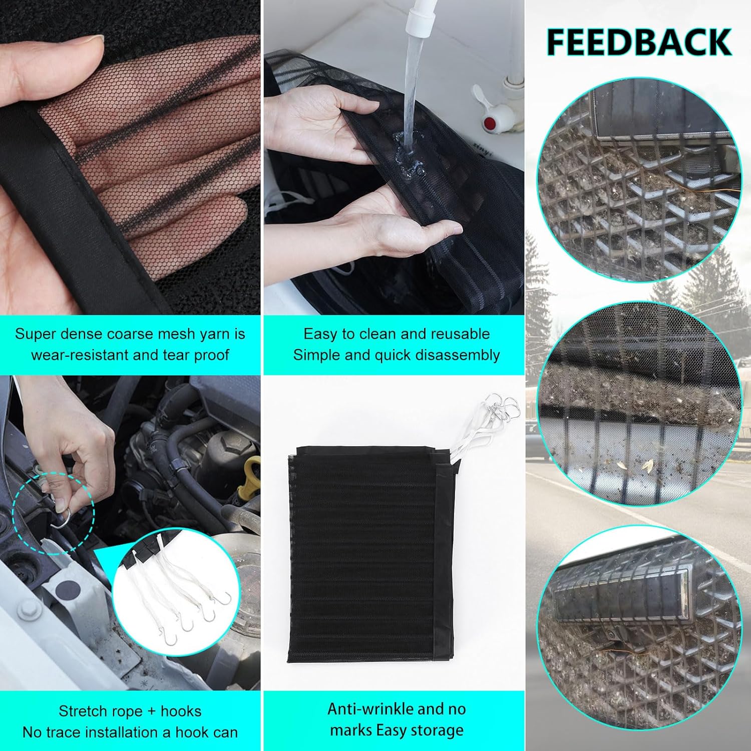 2Pcs Car Grille Protection Net,High-Density Front Grill Air Intake Dustproof Net,Preventing Stones,Dirt And Leaves From Flying Into The Automotive Engine Space,Exterior Accessories For Most Car(Black)