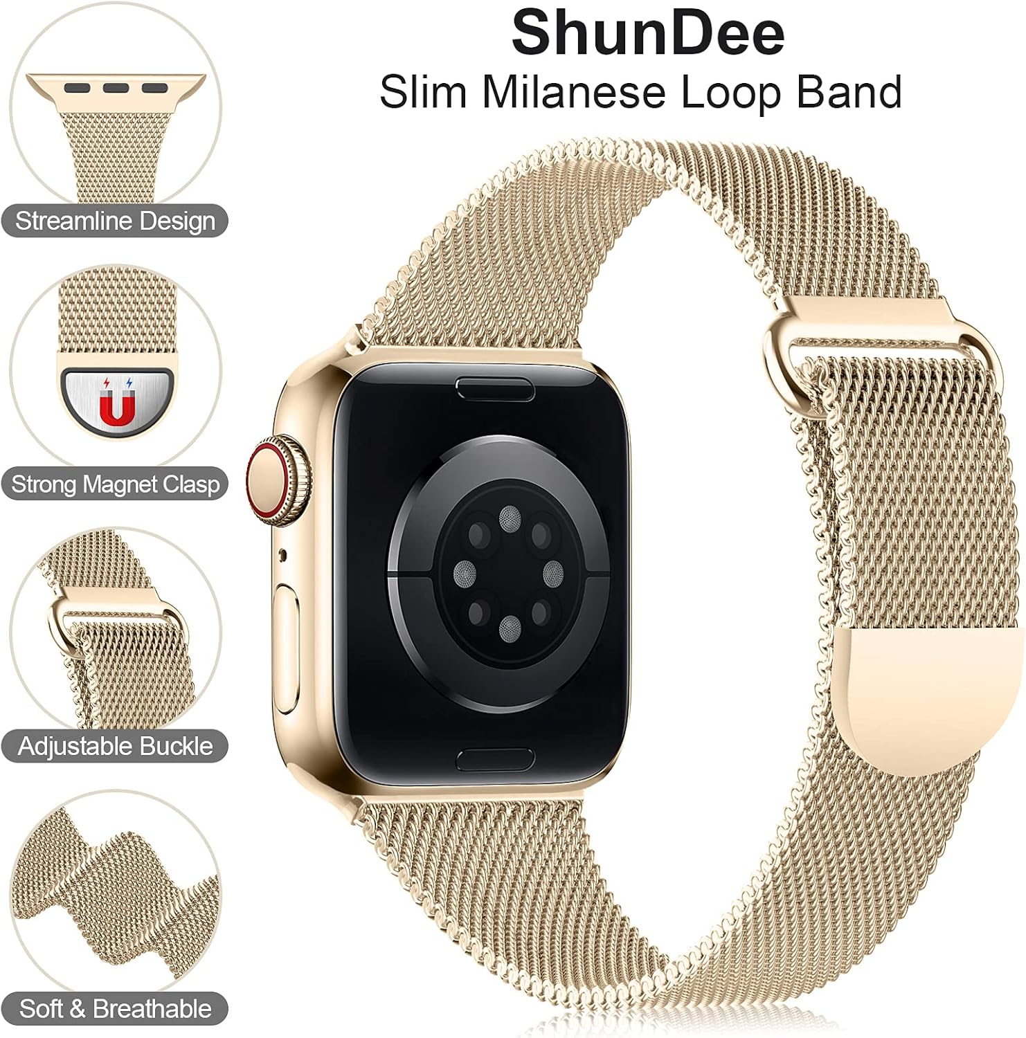 Slim Metal Band Compatible with Apple Watch Bands 38mm 40mm 41mm Women, Thin Narrow Stainless Steel Mesh Milanese Loop Magnetic Replacement Strap for iWatch Series SE 6 5 4 3 2 1 (Patents Peding) : Cell Phones & Accessories