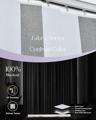 Miniatura 8 de Graywind Persianas verticales de tela, tamaño personalizado, opacas, verticales, sin varita, control de varita, reversible, juego de listones de