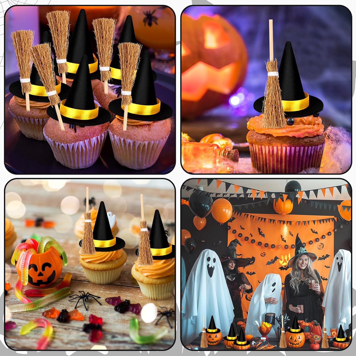 Mini Witch Hats and Broom Halloween Decor Halloween Wizard Accessories Witch Party Favors Fairy Garden Dollhouse Decor