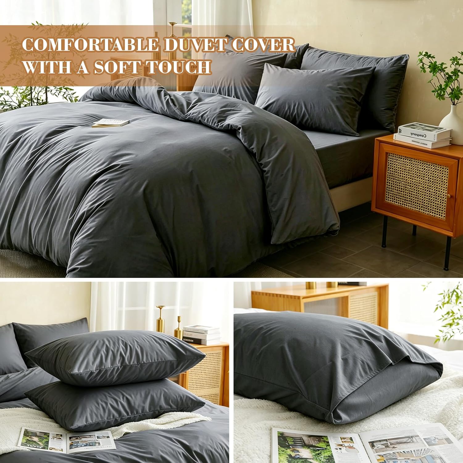 Waterproof Duvet Cover 90'' x 106'' Washable Reusable Comforter Protective Cover Duvet Protector King Size with Zipper Closer Flap, 2 Pillowcases for Pets, Kids, Elder, Incontinence(King,Gray)