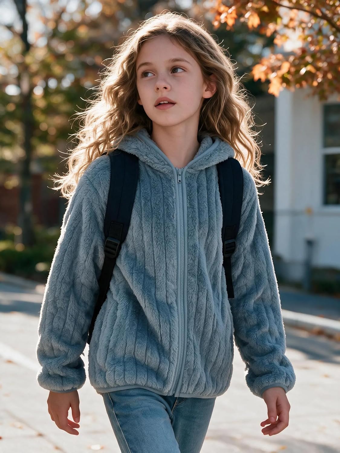 Girls Zip Up Hoodie Fall Fleece Lightweight Jacket for Kids Winter Fashion Sherpa Coat with Pocket
