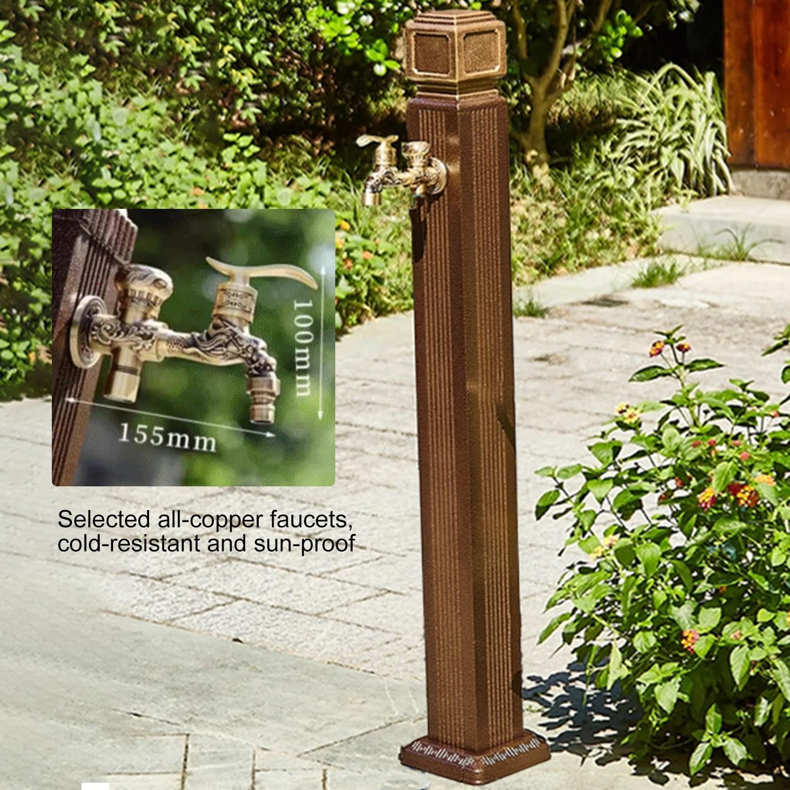 Fuente de agua de hidrante de patio, grifo de jardín al aire libre con montaje en suelo, extensor de grifo anticongelante, dispensador de agua decorativo para manguera