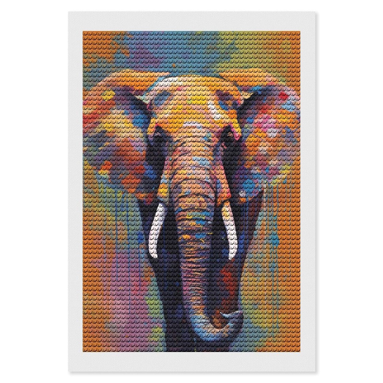 Junmoney Elephant Abstract Diamond Painting Set 8"x12", for Beginners, Modern Decor, Simple to Start, Gift Idea, Pleasing Wall Art Project