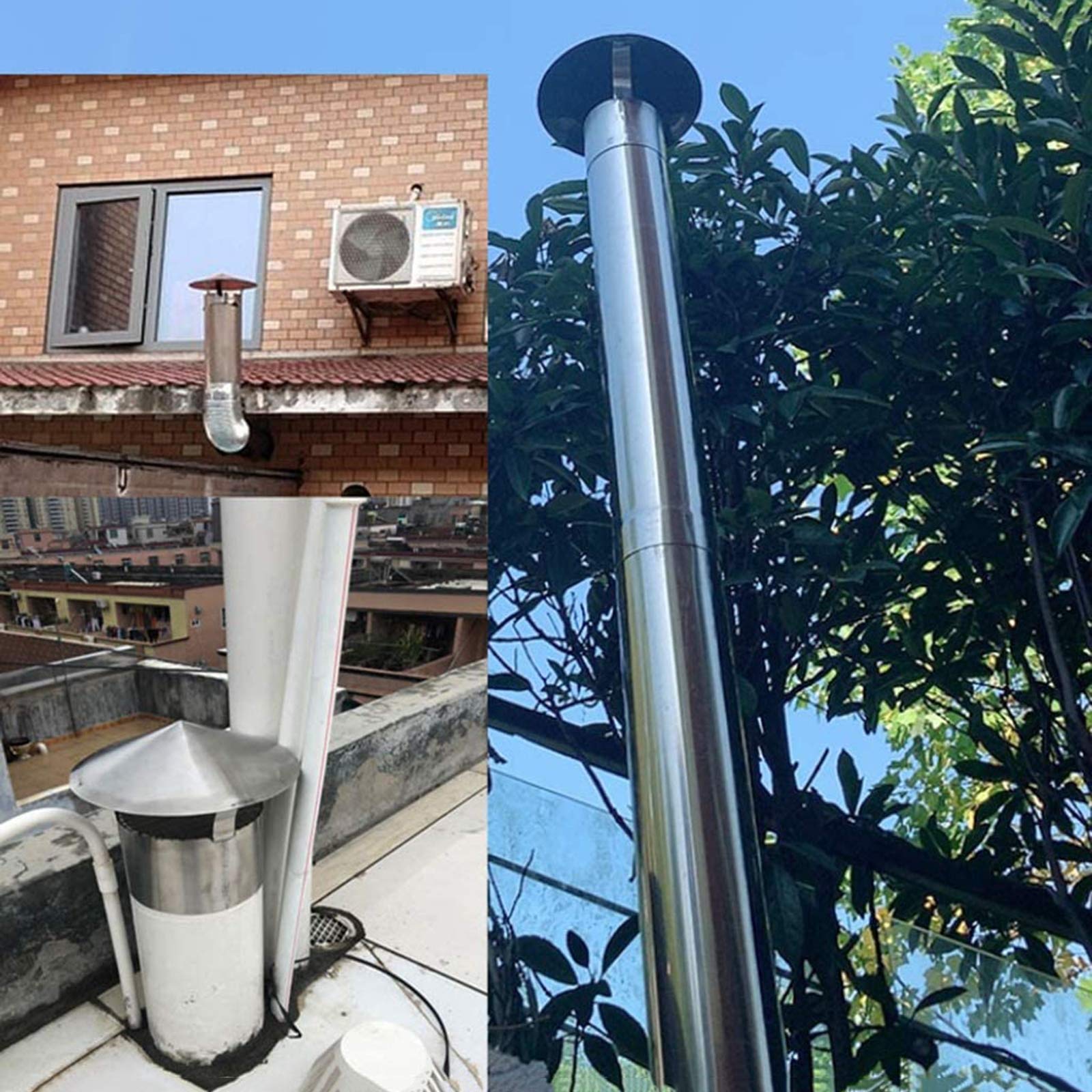 Generisch Tapa de ventilación redonda impermeable de acero inoxidable para chimenea, tubo de extracción de humo, protección contra la lluvia, protección contra el calor, tubo de extracción, 80 mm