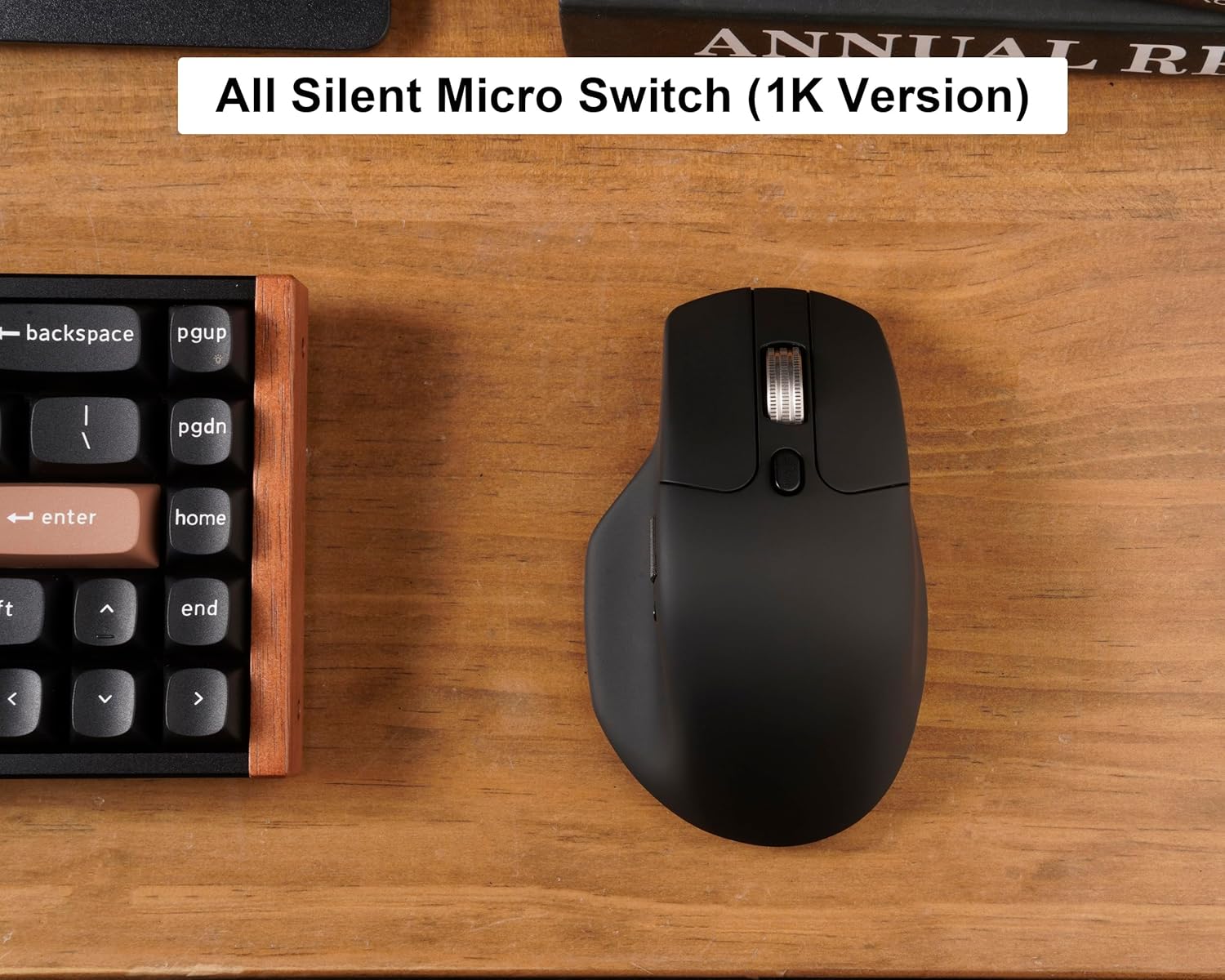 Keychron M6 All Silent Wireless Gaming Optical Mouse, Tri-Mode 2.4 GHz/Bluetooth 5.3/Wired, PixArt 3395 Sensor, 26000 DPI, Ergonomic Lightweight Programmable Macro Button for Windows PC/Mac - Black