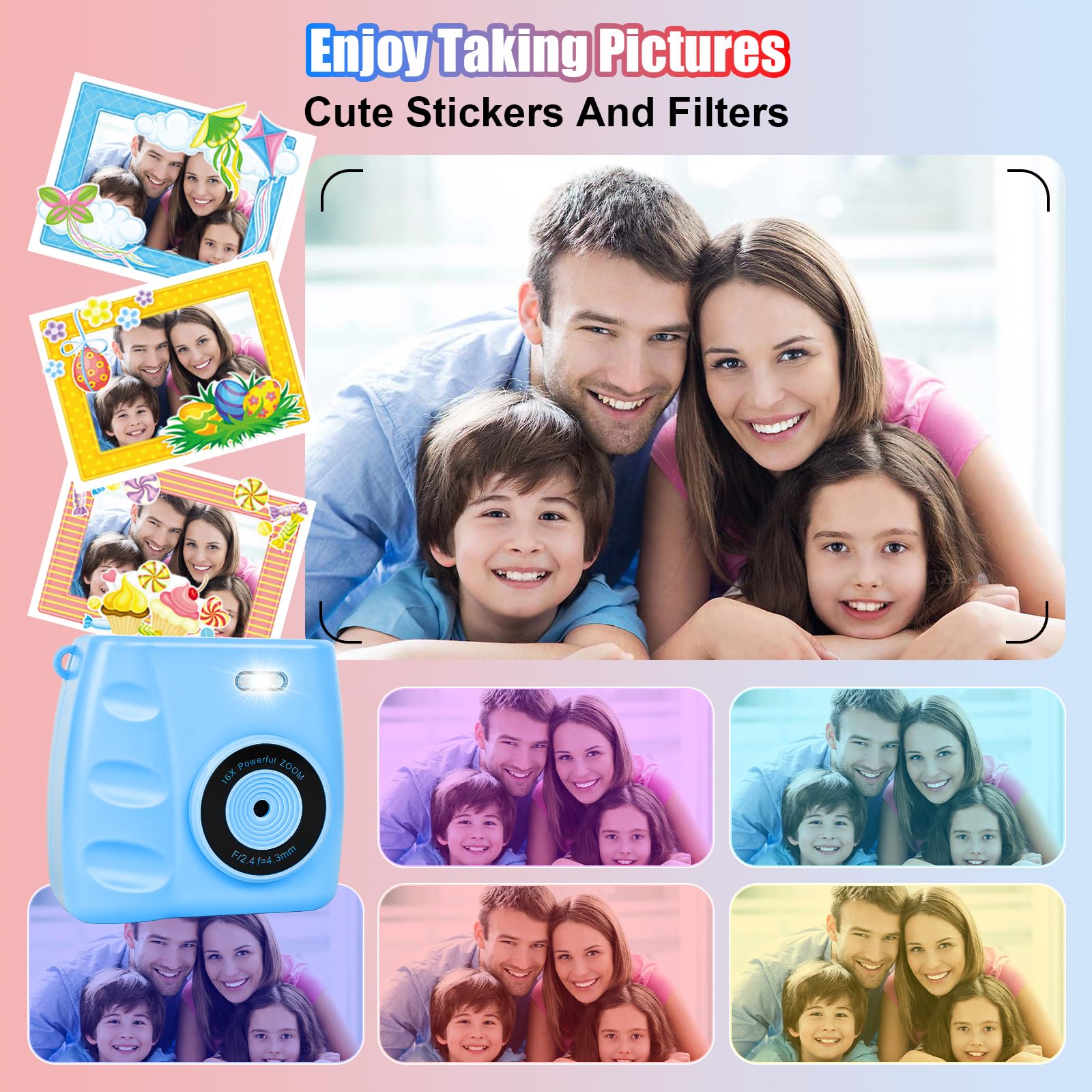 Fotocamera per bambini a stampa istantanea – Fotocamera istantanea 1080P da 6,1 cm, con scheda da 32 G e 3 rotoli di carta fotografica, fotocamera digitale per bambini, giocattoli di Natale e