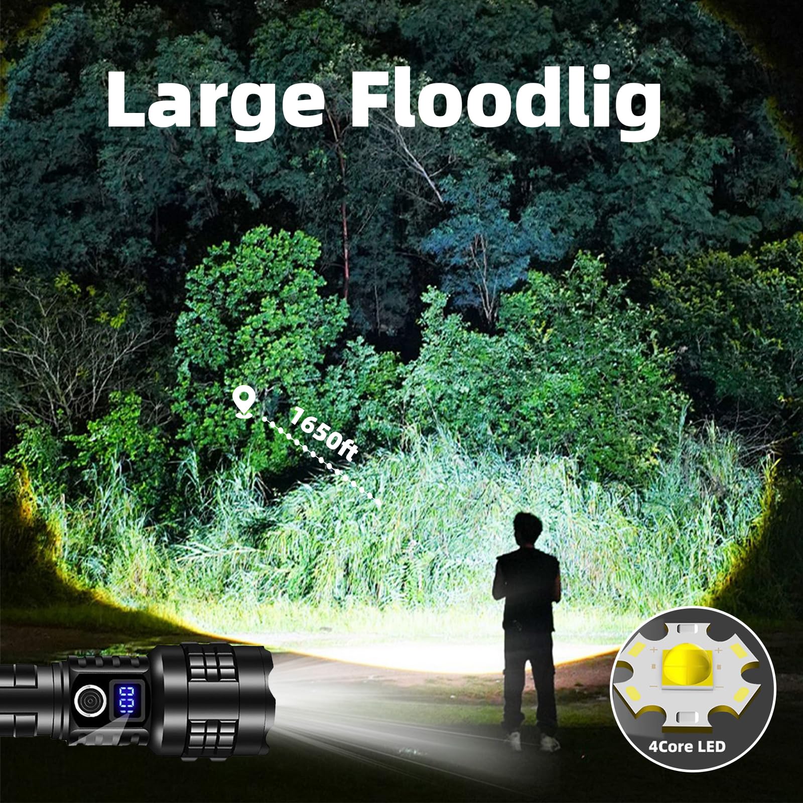 Lampe Torche LED Ultra Puissante 1000000 Lumens Rechargeable USB-Torche Tactique 1500m de Portée,IP67 Étanche,5 Modes Pour Camping, Randonnée, Survie, Urgence