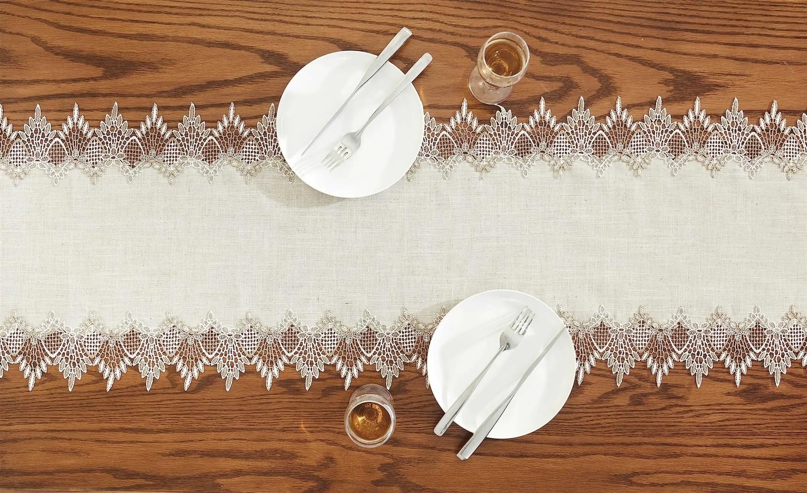 Runner da tavola in pizzo, Festa di nozze in cucina con sciarpa in pizzo lino beige(40x270cm)
