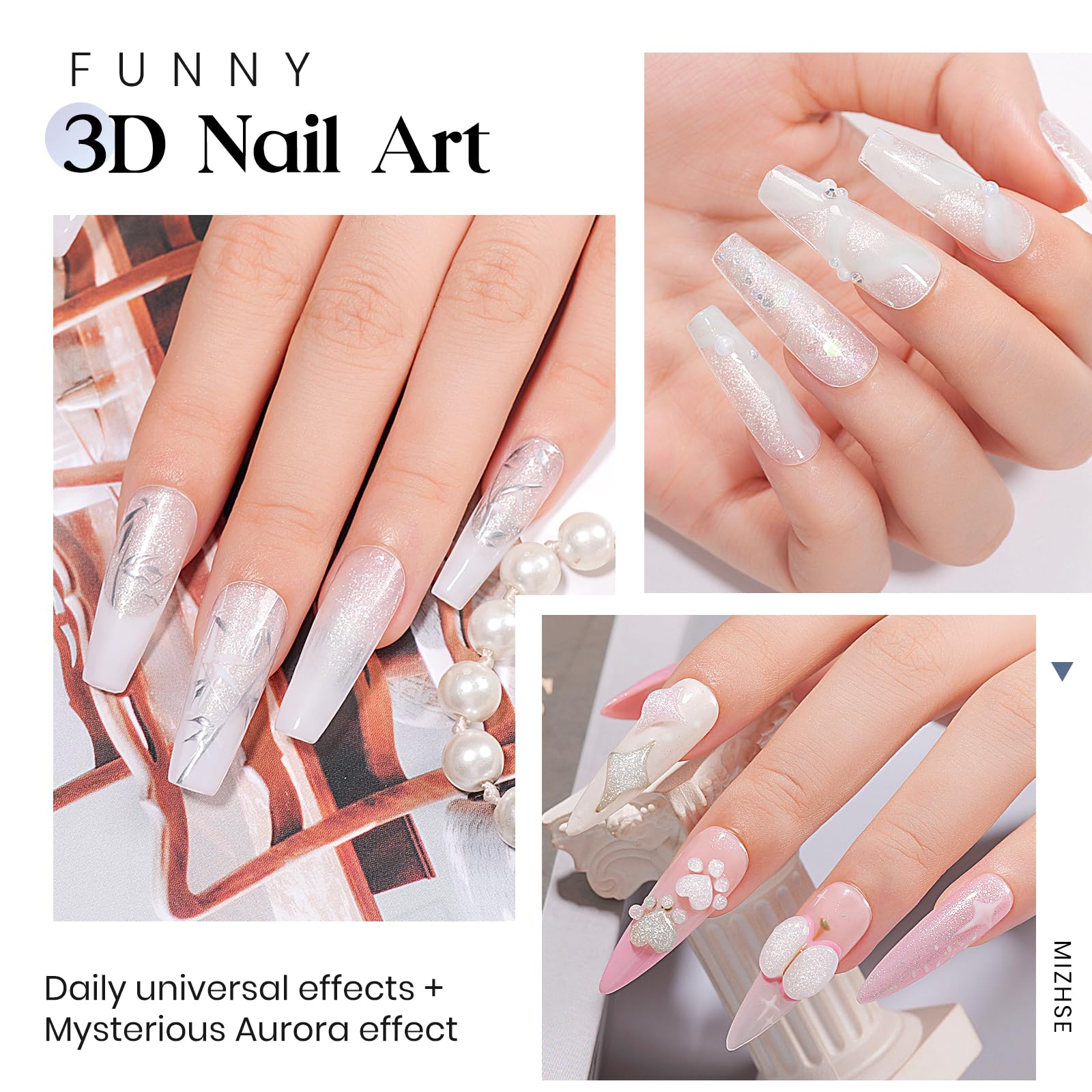 MIZHSE Builder żel do paznokci - żel 3D Nail Art, biały żel budujący do paznokci żelowych, rzeźba twardy żel do stylizacji paznokci 3D, biały, 15 g
