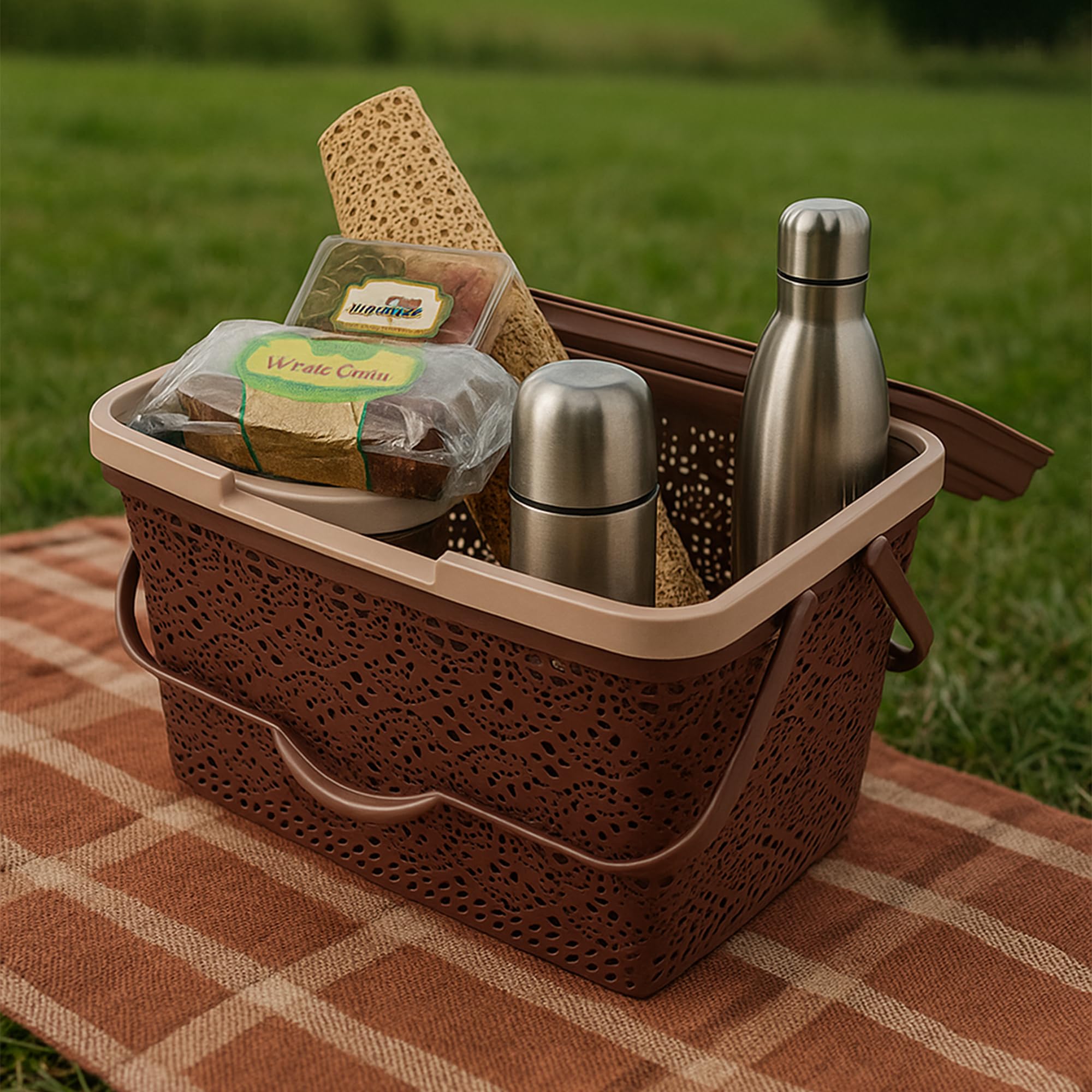 Amazon.com: Nayasa Dark Brown Plastic Multipurpose Basket with Lid