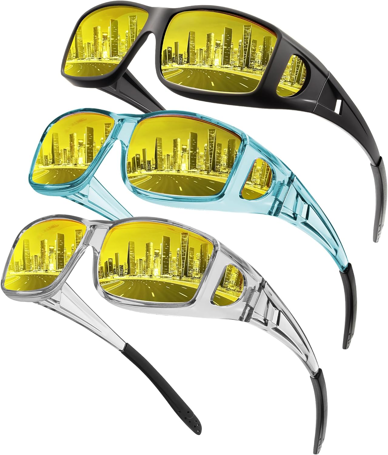 NSSIW Night-Vision-Glasses Women Mens Over-the-Glasses: Wrap-Around Anti Glare Polarized Night Vision Glasses for Driving