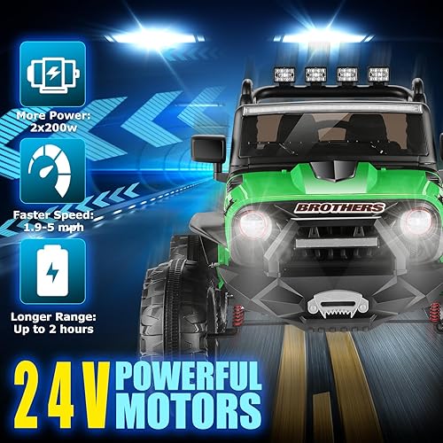 Miniatura 3 de Hikole Auto de paseo de 24 V con control remoto, auto eléctrico de juguete de 2 plazas para niños de 3 a 8 años, 3 velocidades, luces LED, música,