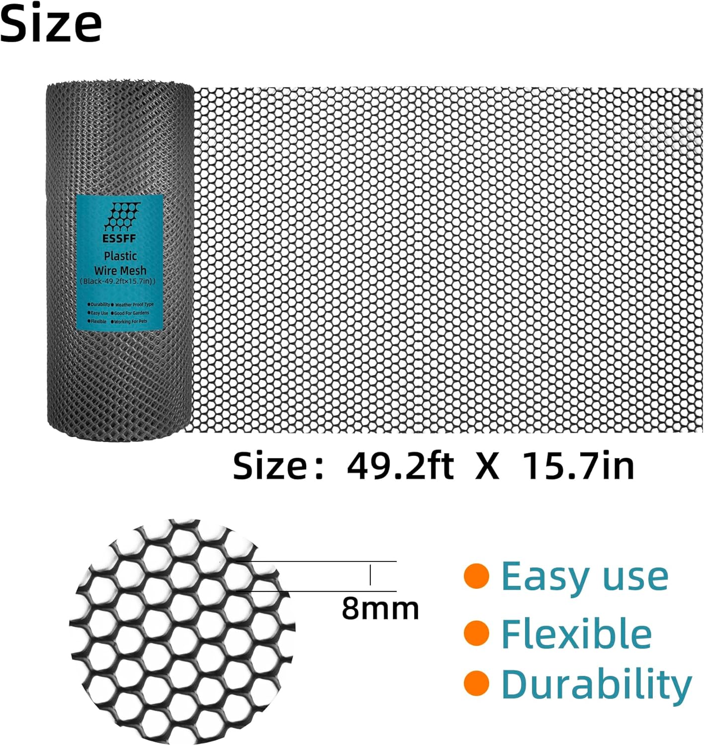Pet & Garden Safeguard - 15.7IN x 49.2FT Roll - Black Plastic Netting, Multi-Use Decorative Fence for Poultry, Dogs, Rabbits,Chicken and Snake Barrier