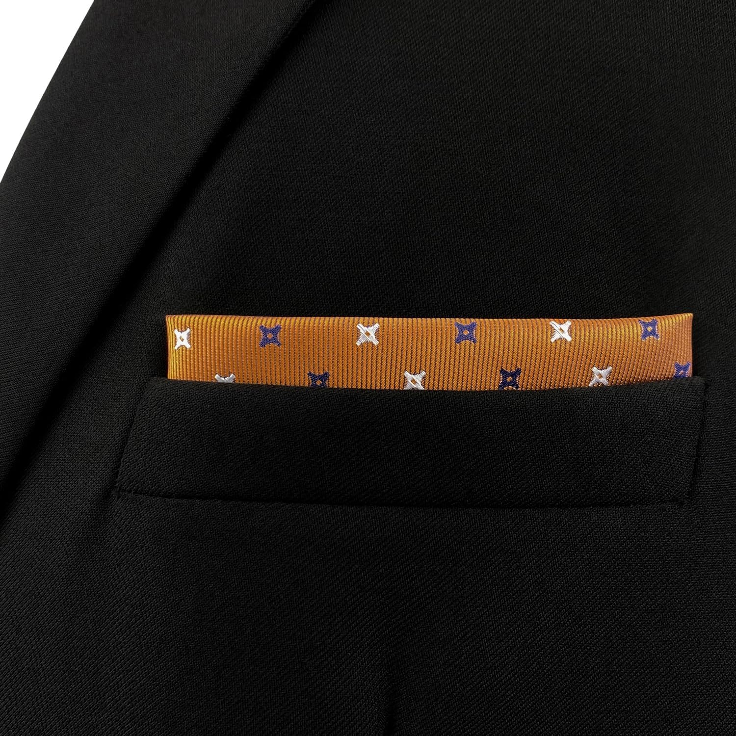 S&W SHLAX&WING Pocket Squares for Men Orange with Blue White Dots Color Edge for Suit