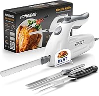 Homaider Electric Carving Knife Set: Serrated Stainless Blades for Turkey, Meat, Bread | Ergonomic Handle, Fork, 6ft Cord