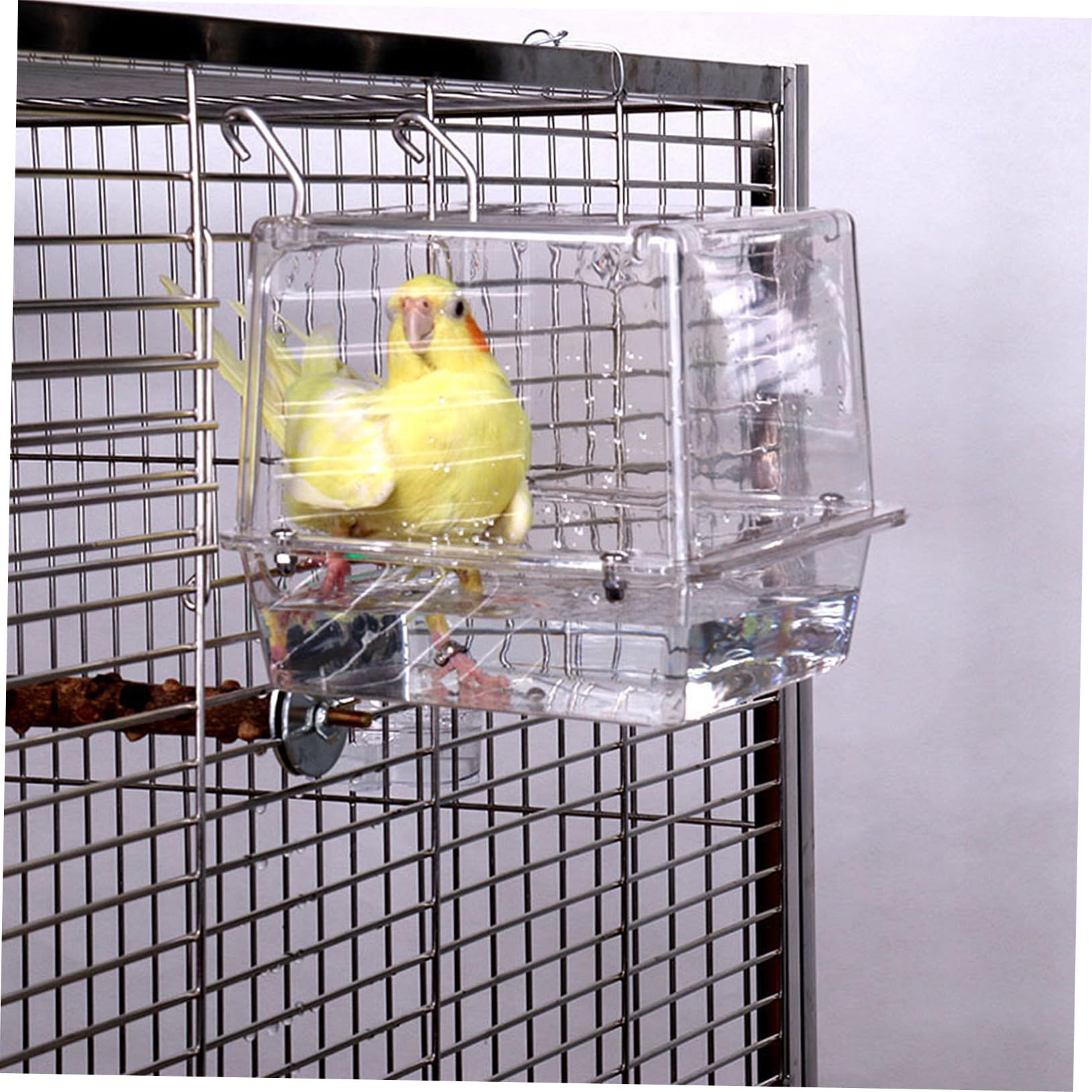 Vasca da Bagno per Pappagalli Sospesa in Plastica Resistente, Box Doccia per Uccelli da Gabbia, Accessorio per Pulizia e Idratazione Piumaggio, Adatta a Piccoli Volatili