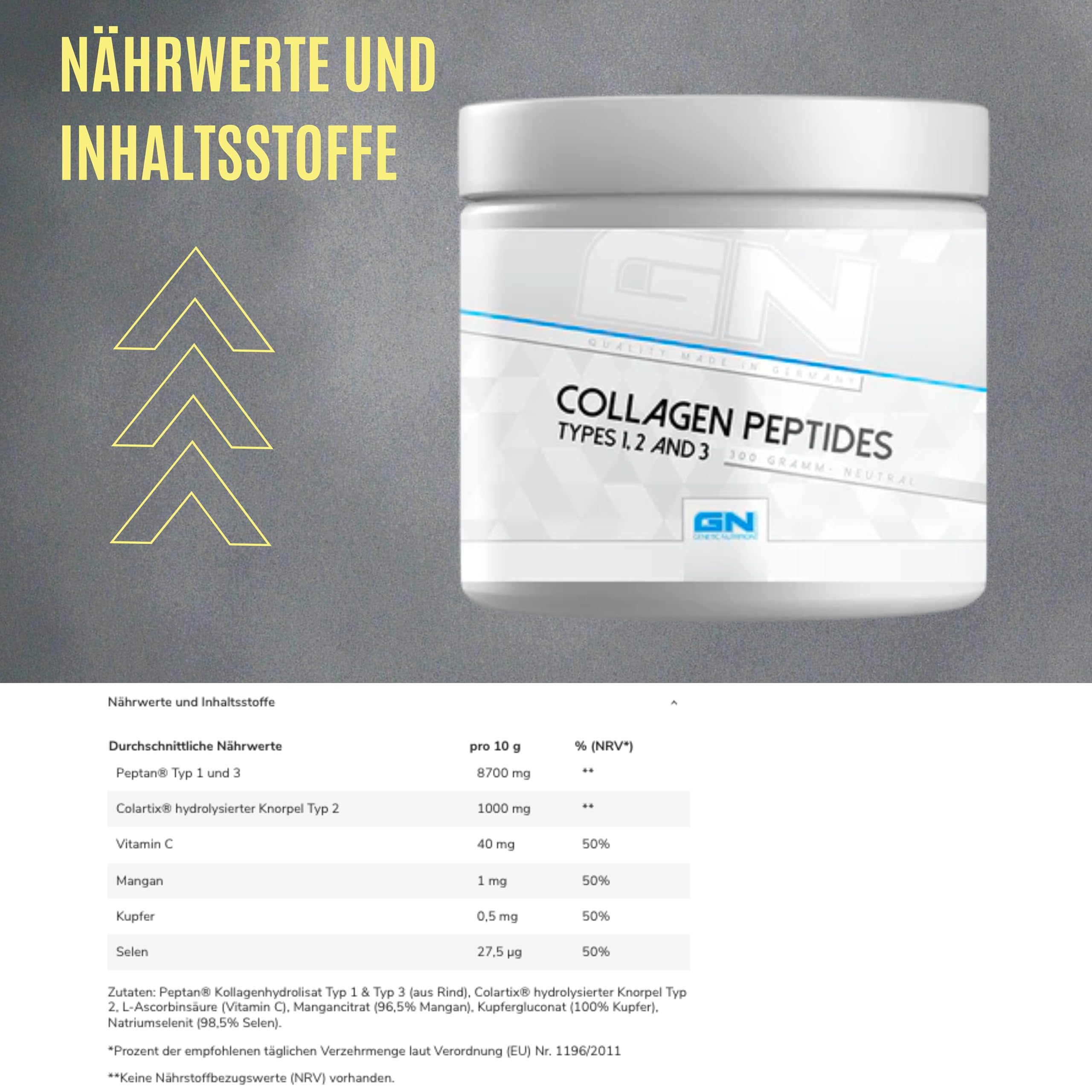 GN Laboratories Péptidos de colágeno peptano (300 g) – Colágeno de alta calidad con peptan para una biodisponibilidad óptima – Fabricado en Alemania