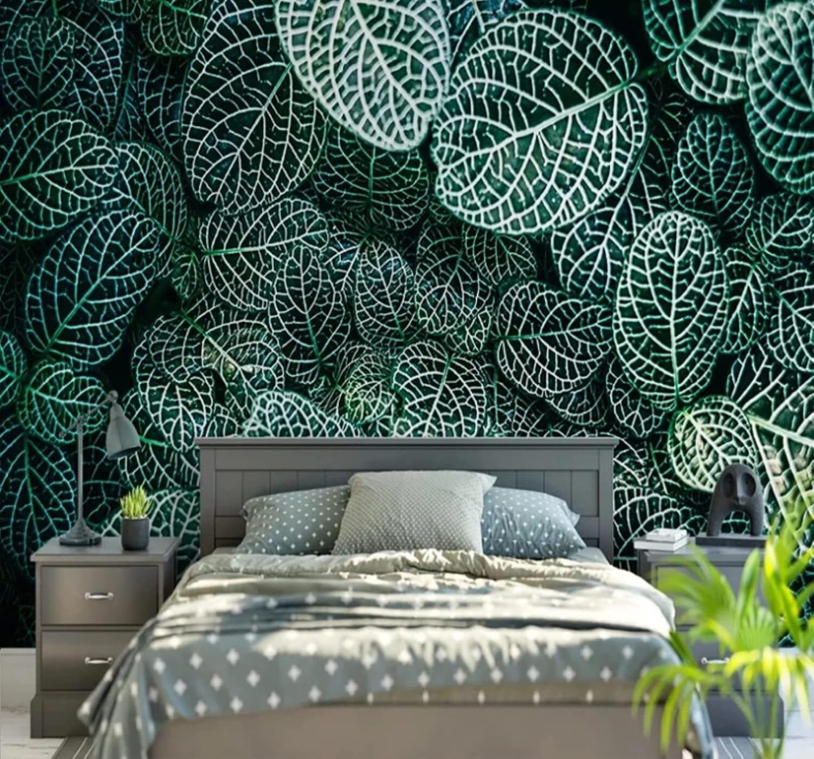 Wallpaper-3D-Xlm 400Cm×280Cm(B×H) Abstract Fresh Jungle Plants Green Leaves 3D Wallpaper Easy Install Feature Office Living Room Sofa Bedroom Tv Background Wall Decoration-400Cm×280Cm