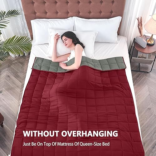 Miniatura 2 de yescool Manta con peso para adultos (20 libras, 60 x 80 pulgadas, gris rojo) Manta pesada de enfriamiento para dormir, perfecta para 190-210 libras,