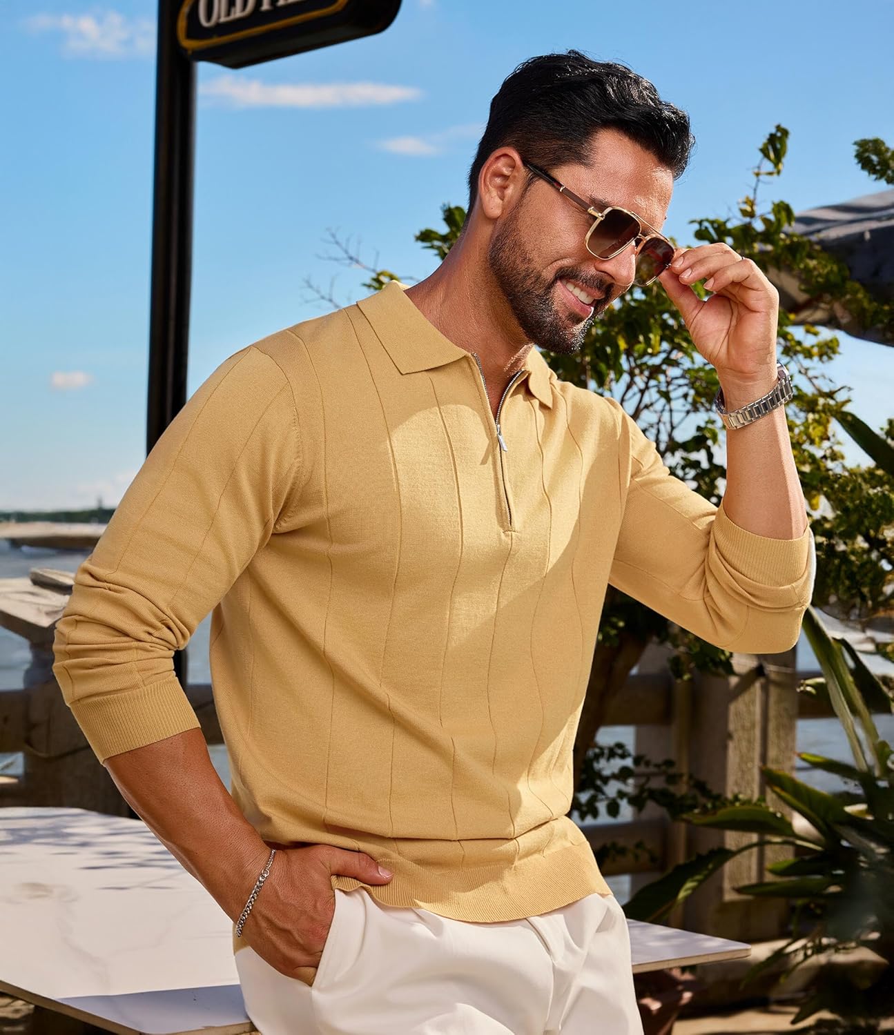 Lexiart Mens Knit Polo Shirts Long Sleeve Quarter Zip Polo Casual Fashion Slim Fit Golf Shirts - Image 6