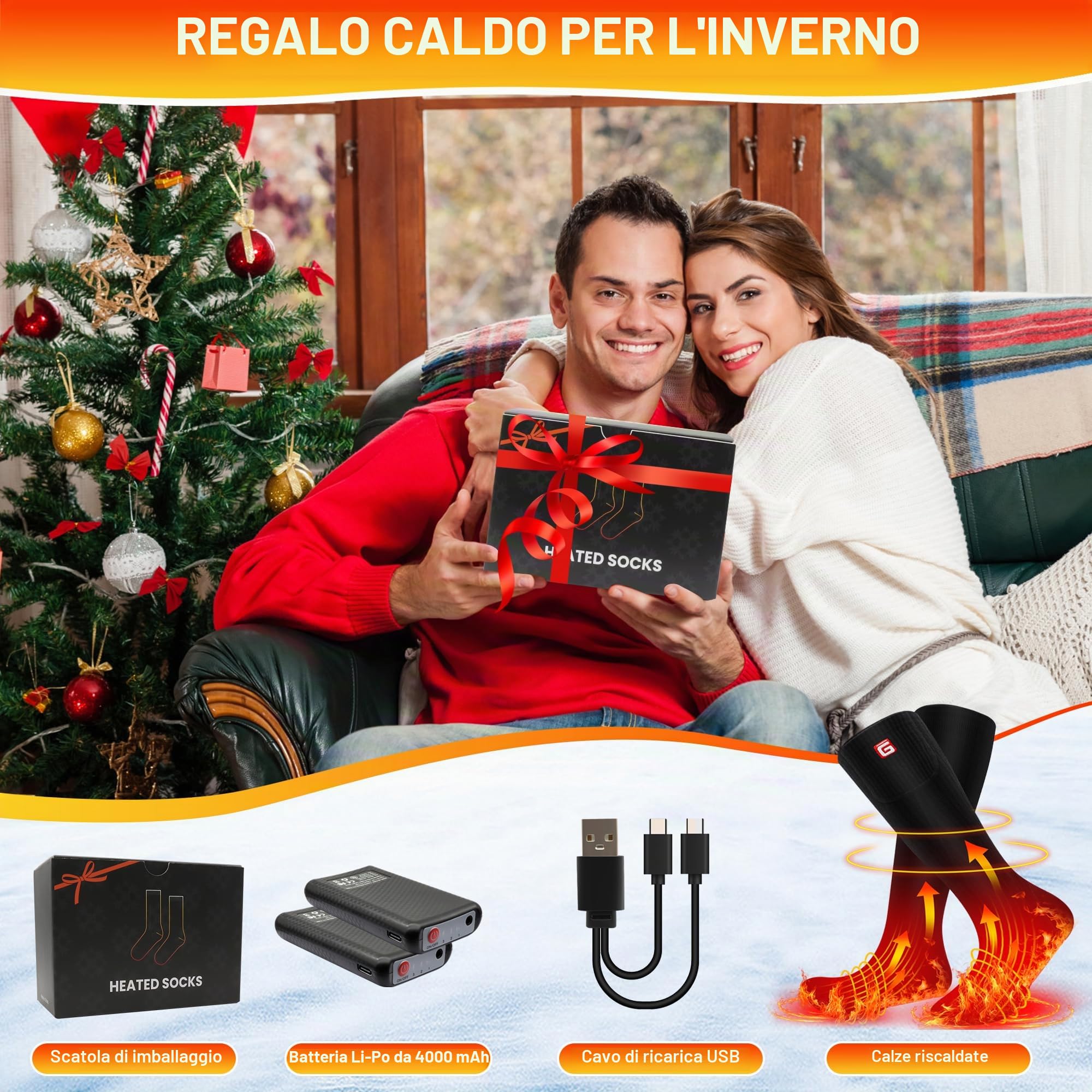SVPRO Calzini riscaldati per uomo e donna, con batteria ricaricabile da 4000 mAh, calzini termici invernali, scaldapiedi elettrici per climi freddi, caccia, sci, escursionismo, campeggio (nero)