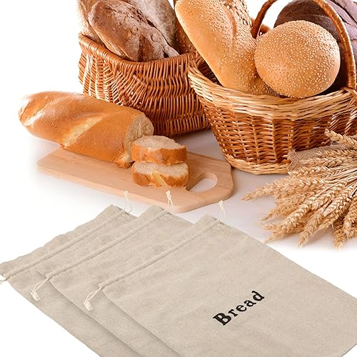 Miniatura 4 de 6 bolsas de pan de lino reutilizables para alimentos caseros, con cordón grande, para almacenamiento de alimentos caseros, regalo de boda para