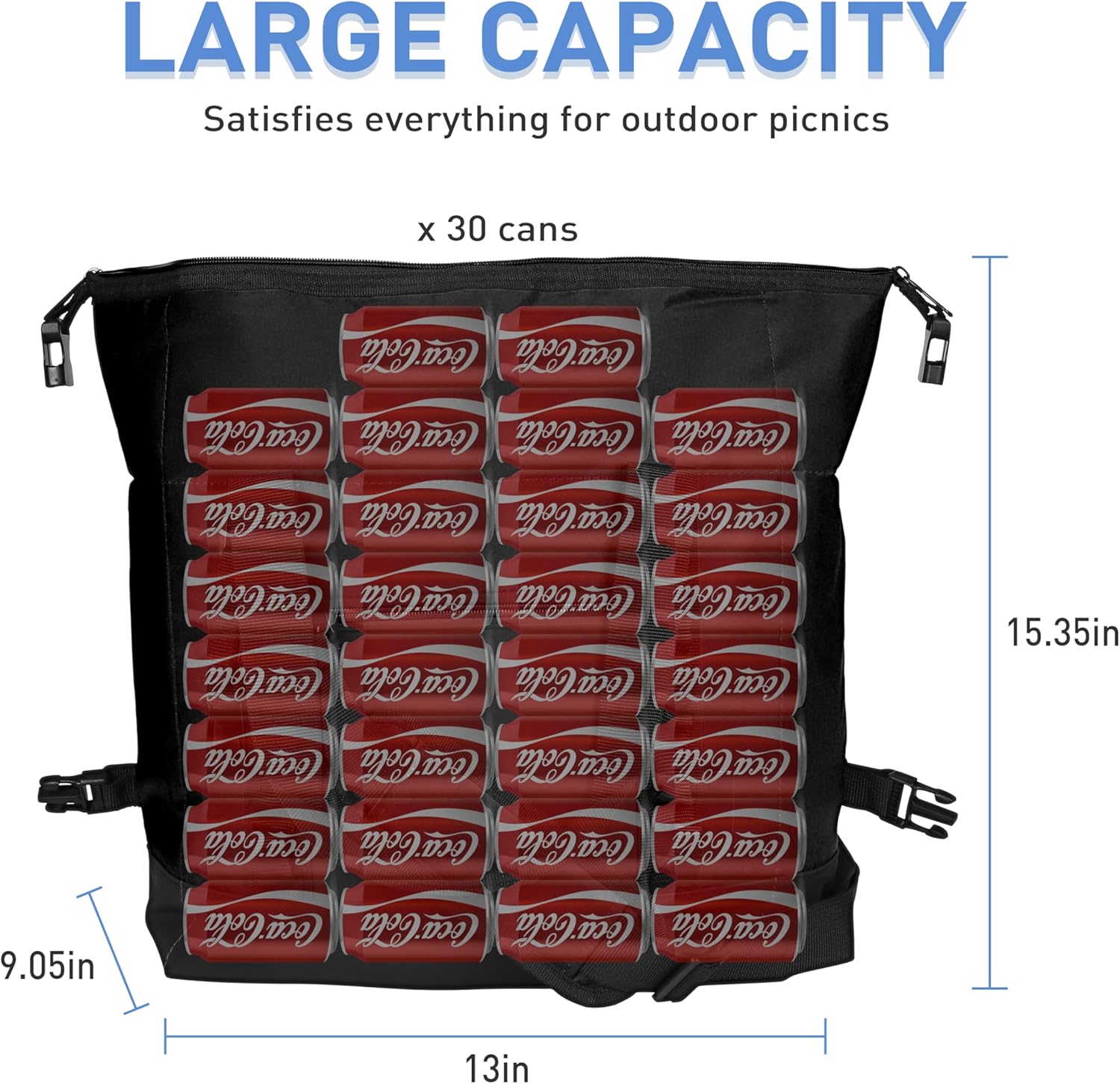 30 Cans Insulated Cooler Bag, Collapsible Leakproof Outdoor Camping Cooler with Zippered, Reusable Portable Grocery Cooler Bags for Travel, Picnic, Camping, Kayaking