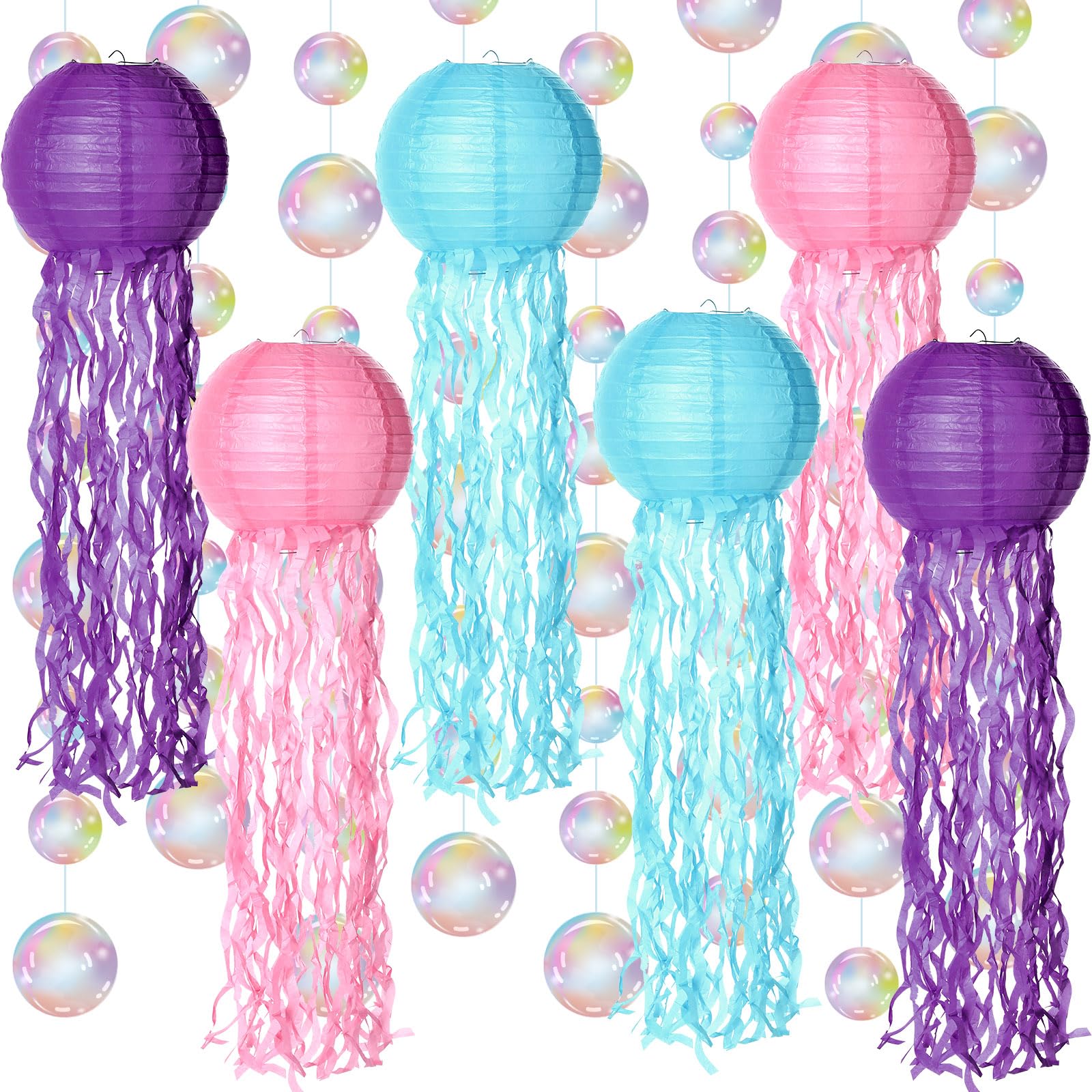 Sinload 14 Pieces Under The Sea Party Decorations 8 Bubble Garlands and 6 Jelly Fish Paper Lanterns Hanging Decor for Underwater Mermaid Ocean Theme