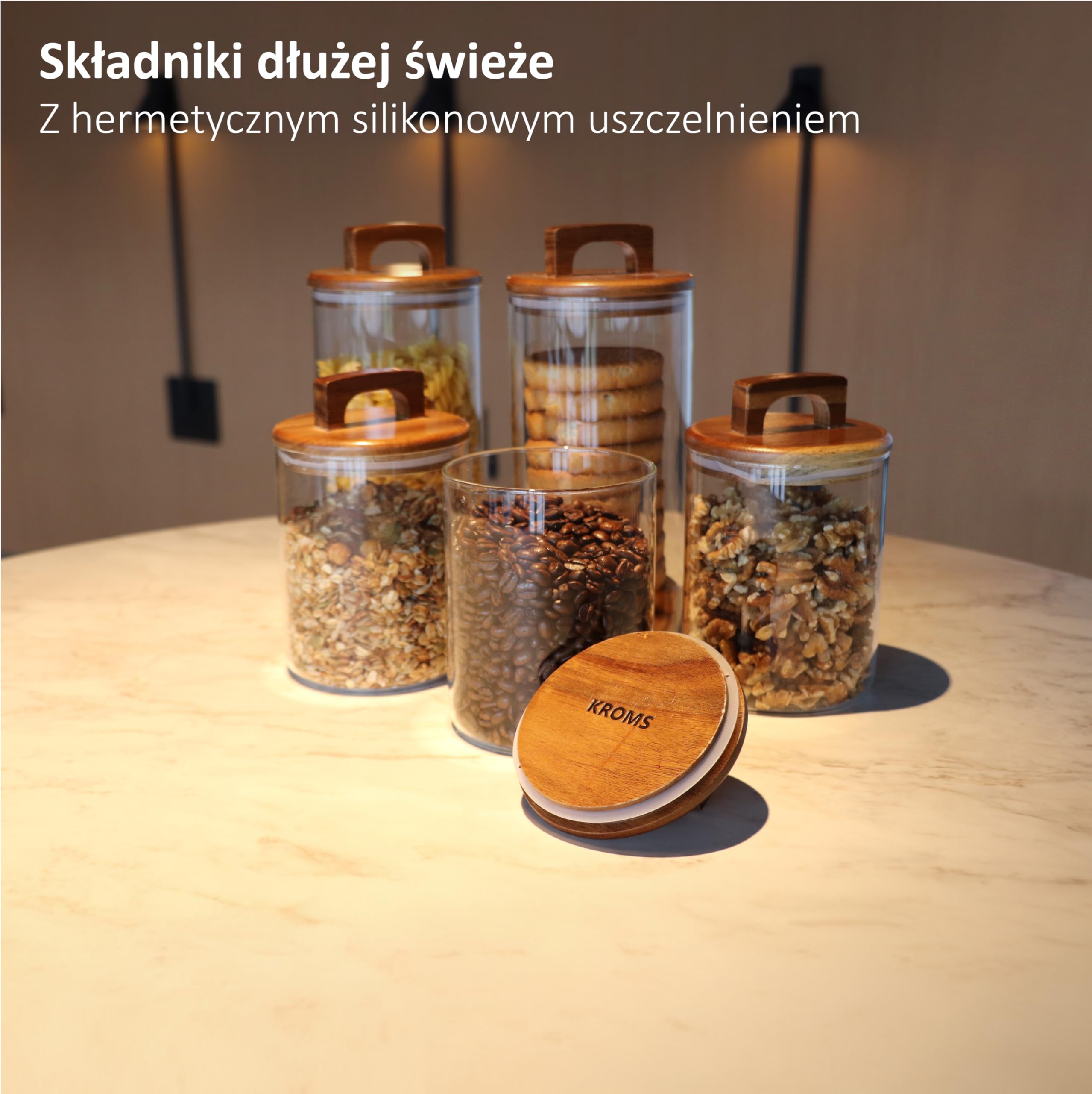 Szklane Pojemniki do Przechowywania z Pokrywką z Akacji - Zestaw 4 szklanych słoików kuchennych - BPA Free - Hermetyczne zamknięcie