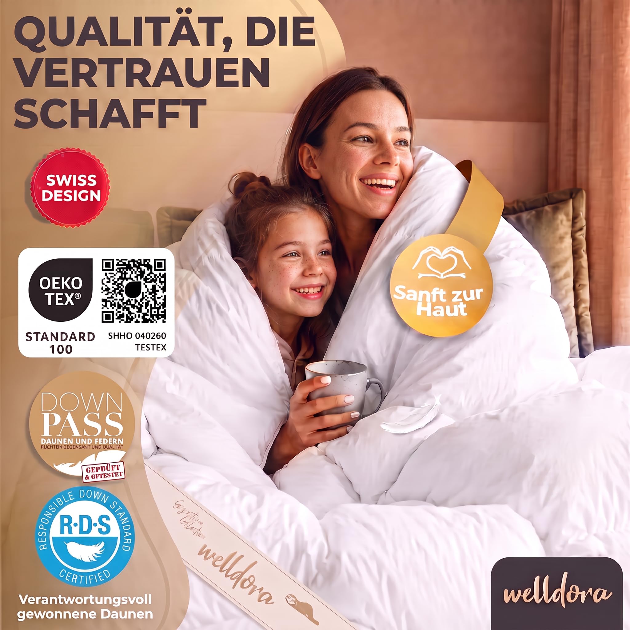 Welldora Signature Daunendecke 135x200 | 90% Daunen | 400TC Baumwollsatin
