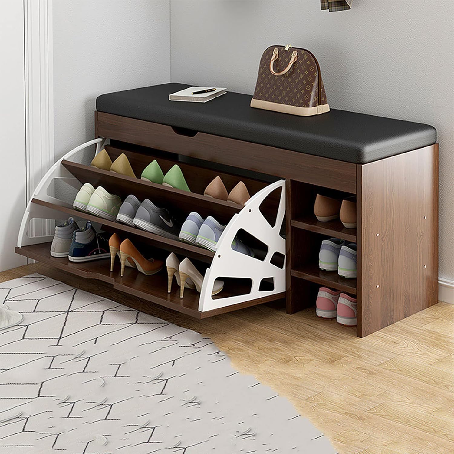 ZEELYDE Shoe Rack,Tipping Bucket Shoe Wooden