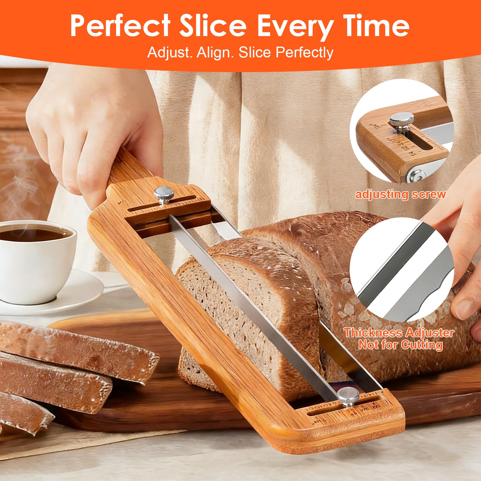 Coltello da Pane Professionale a Doppia Lama Seghettata 28 cm, Tagliapane Manuale con Manico in Legno per Pane, Filoni e Panettone, Affilato e Precisione