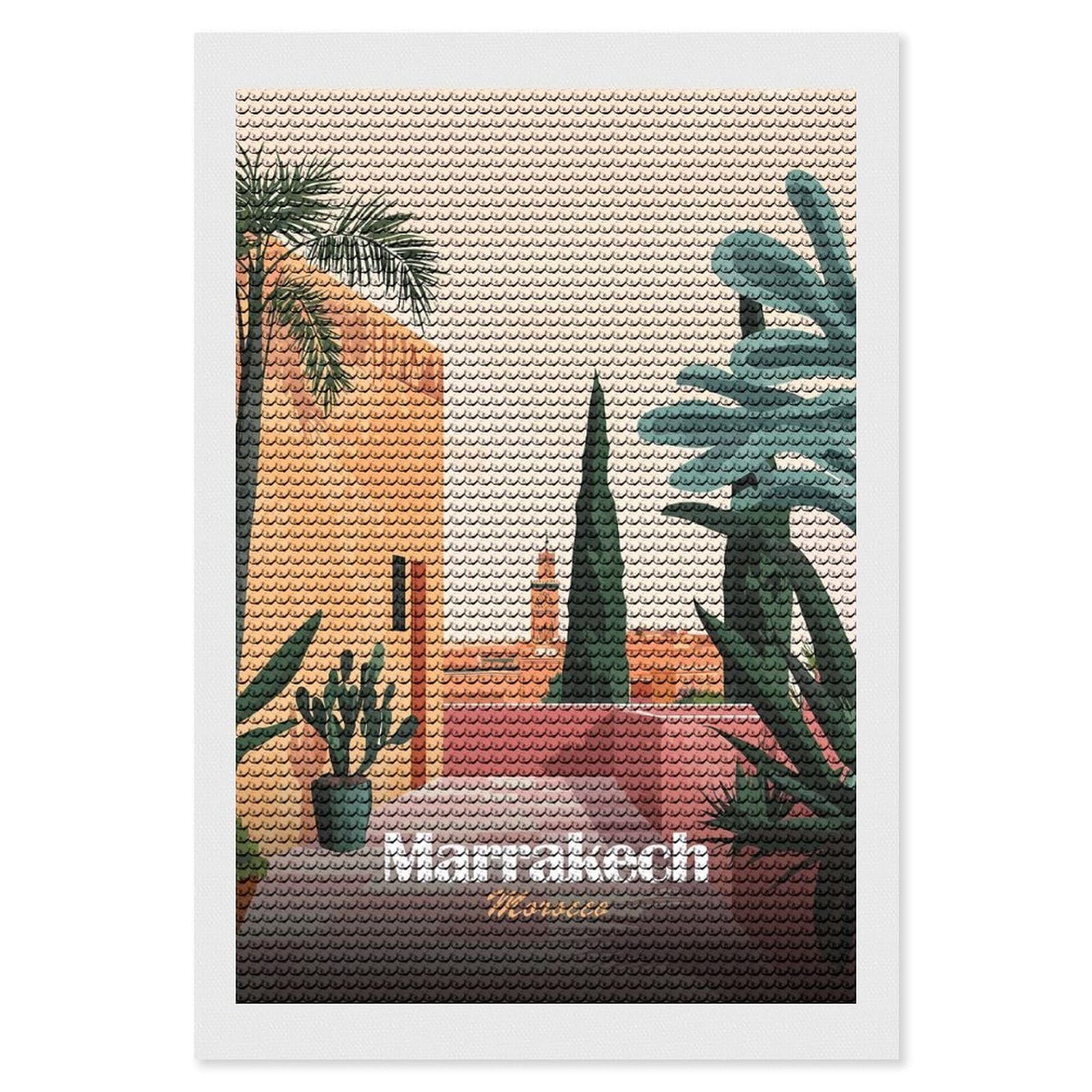 Junmoney Marrakech Cityscape Diamond Art Kit 8"x12", Gift Idea, for Family Craft Time, Mindful Craft Activity, Boho Decor, Relaxing DIY Hobby