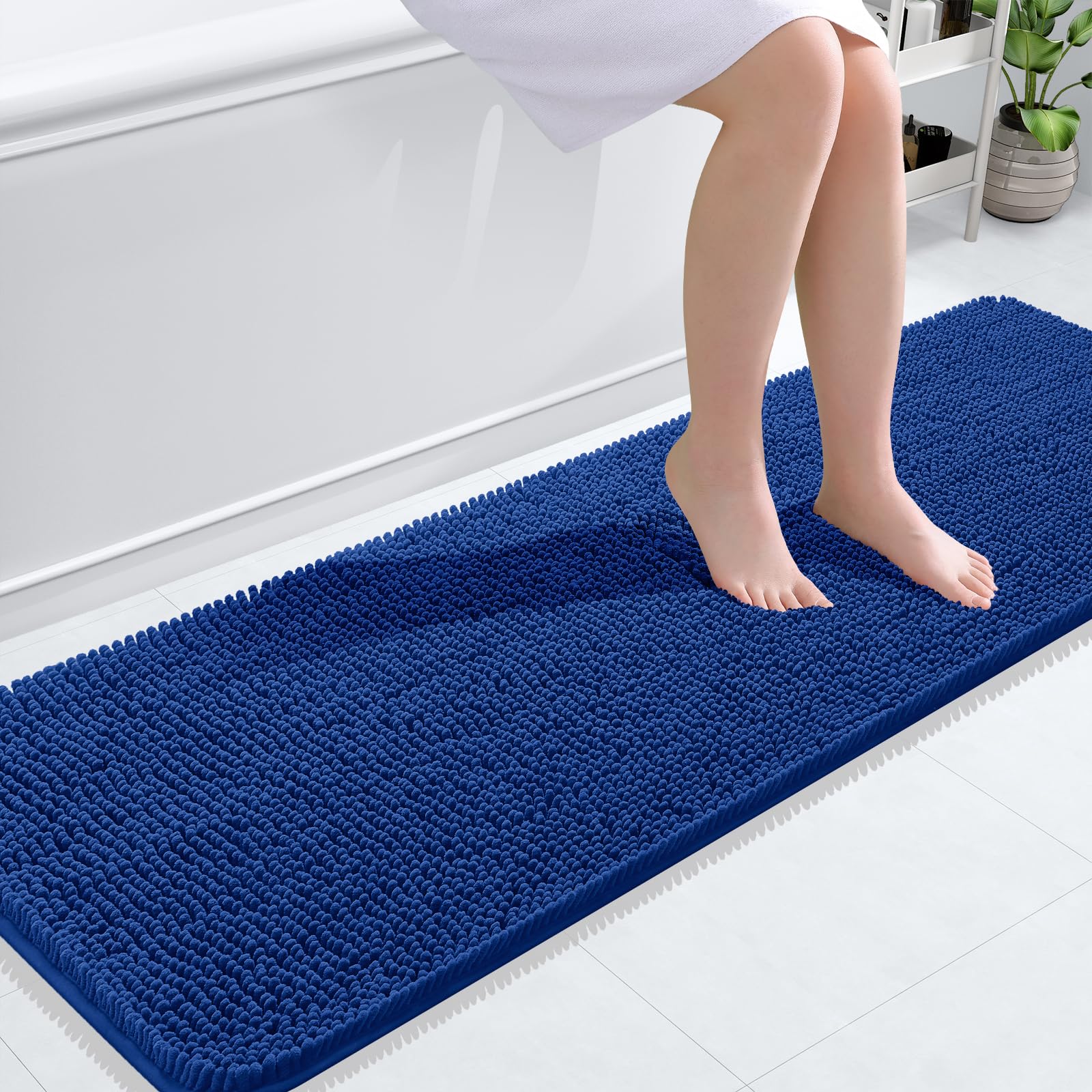 OLANLY Bathroom Runner Rugs 59x20, Extra Soft Absorbent Chenille Bath Rugs | Royal Blue, Quick-Drying Rubber Backing, Washable Long Bath Mat for Bathroom Floor, Tub and Shower, Home Decor Accessories