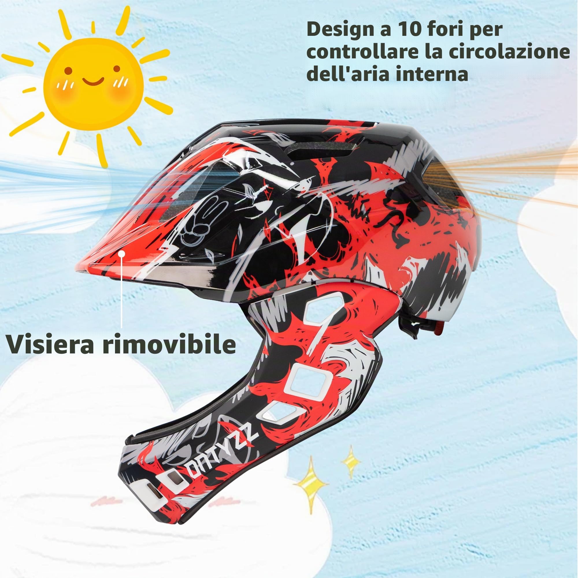 Casco Bici Bambino Integrale Caschetti per Bambini Caschi Integrali MTB Ragazzi Ragazza Caschetto Bici con Protezione Mento Staccabile per Skateboarding Roller Skating